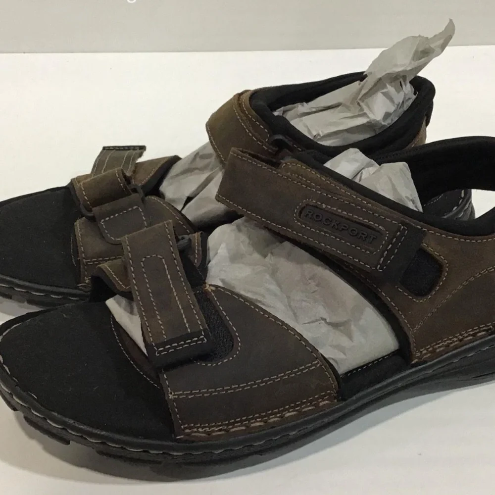 NEW!! Rockport Men's Darwyn Qtr Strap Brown Sandals Size 8